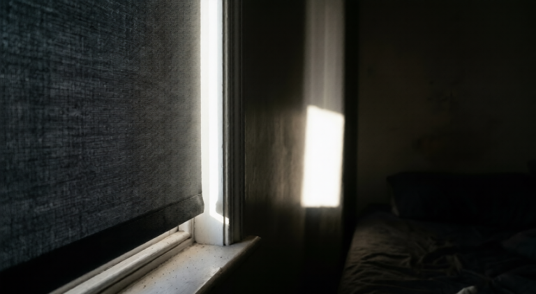 A close-up photograph showing a frustrating light gap on the side of a poorly fitted window blind